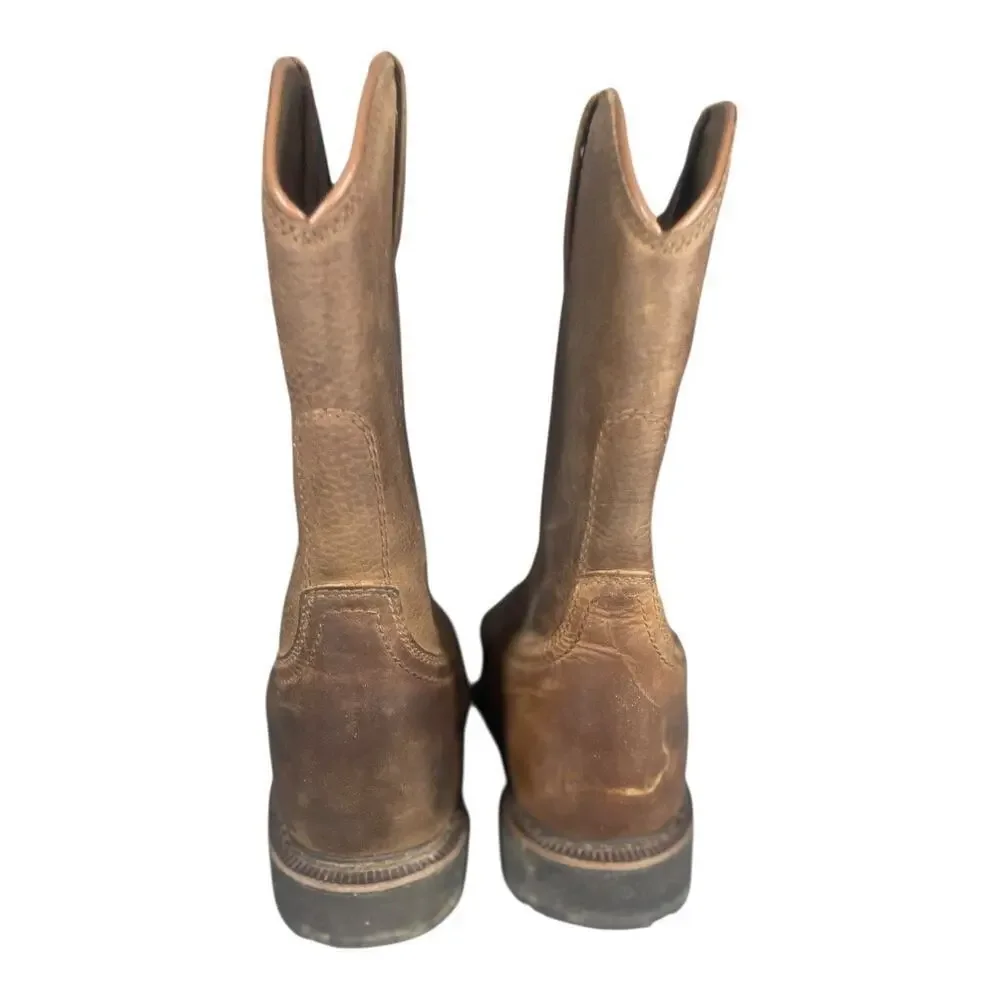 Cabela’s Men’s Pinedale Western Brown Full Grain Leather Square Toe Work Boots